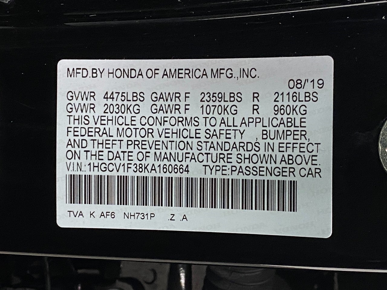 2019 Honda Accord Sedan Sport 1.5T CVT