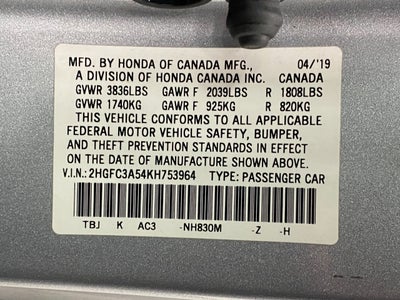 2019 Honda Civic Si Coupe Manual