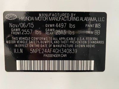 2016 Hyundai Sonata 4dr Sdn 2.4L